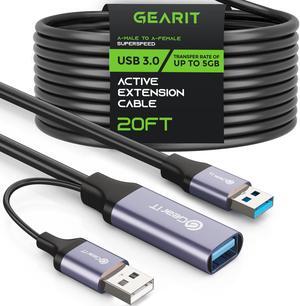 GearIT USB 3.0 Active Extension Cable (20 Feet) A-Male to A-Female USB Repeater with Signal Booster for Oculus Rift, Quest Link, Xbox 360 Kinect, PlayStation, Printer, Webcam - 20ft