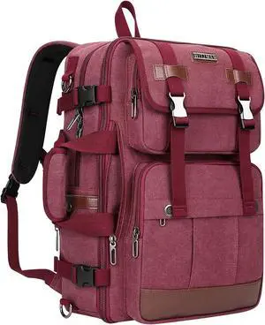 WITZMAN Canvas Travel Backpack for Women Large Laptop Backpack Fit 17 inch Carry-on Airline Approved Convertible Shoulder Rucksack(A6617-3 Red)