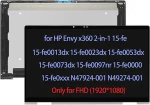 N47924-001 N49274-001 LCD Replacement for HP Envy x360 2-in-1 15-fe 15-fe0013dx 15T-FE000 15-fe0053dx 15-fe0073dx 15-fe0097nr 15-fe0000 15-fe0xxx LCD Touch Screen Digitizer Assembly Bezel FHD
