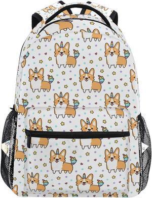 Pfrewn Wamika Welsh Corgi Dog Unicorn Backpacks for Kids Women Men, Dogs Design Computer Laptop Backpack, Casual Book Bag Travel Camping Daypack