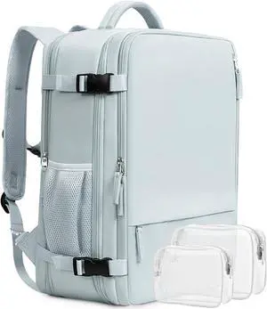Beraliy Large Travel Backpack Women, Airline Approved Backpack, Carry On luggage, 17 inch Laptop Backpack, Waterproof Business Hiking Bag, Light-blue