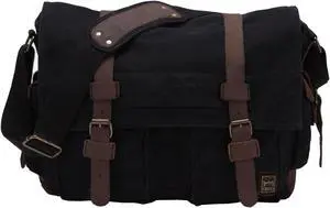 Berchirly Men Women Canvas Leather Messenger Shoulder Bag Fits 17.3" Laptop