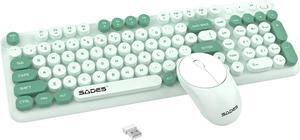 Green Wireless Keyboard and Mouse,Cute Retro Typewriter Computer Keyboard and Mouse Sets,Full Size 2.4G Cordless Colorful Round Keycaps Keyboard with Aesthetic Mouse for PC Windows Laptop Office