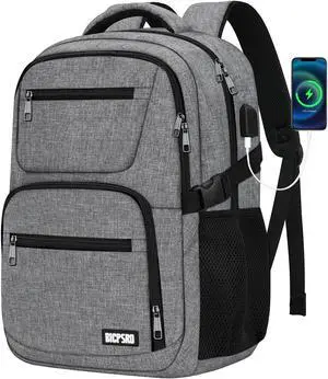 BICPSRO Travel Laptop Backpack for Men Women, School Backpack for Boys Girls Teens, 15.6 Inch Work Business Backpack with USB Charging Port, Water Resistant College Computer Bookbag Mochilas, Grey