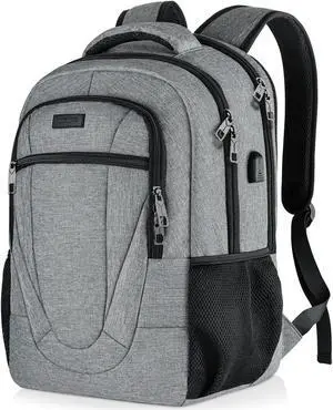 BIKROD 45L Extra Large Travel Laptop Backpack for Men and Women, Carry on Back Pack with USB Charging Port Fit 18.4 IN Laptop, Grey, Gift