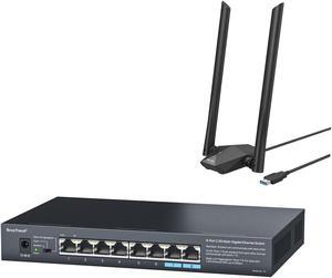 BrosTrend 8-Port 2.5G Ethernet Switch Multi-Gigabit Unmanaged Network Switch Supports VLAN & Link Aggregation + USB WiFi 6 Adapter AX1800 Long Range WiFi Adapter for Desktop PC for Windows 11/10 ONLY