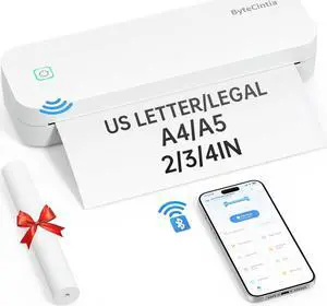 ByteCintia Portable Printer for Travel, Bluetooth Thermal Printer Supports 8.5 x 11 Inch US Letter Size, Compatible with Android and iOS & Laptop Inkless Mobile for Office, Car, School