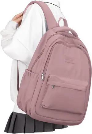 BOXSAM Lightweight School Backpack for Women Men, Laptop Travel Casual Daypack College Secondary School Bags Bookbag for Teenage Girls Boys, Pink