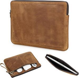 CataPurus Top Grain Leather 13.3" Slim Laptop Sleeve Bag, Vintage Design with 2 Zip Pockets, Fully Handmade, Compatible with MacBook Pro 13.3" MacBook Air 2022 DELL XPS 13" & other PC, Brown 13.3 Inch