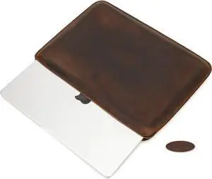 CataPurus Top Grain Leather 14.2" Laptop Sleeve Case, Fit Design, Compatible with MacBook Air 13" M2 A2681 M1 A2337 A2179 A1932/Pro 13" M2 A2338 A2251 A2289 A2159 A1989 A1706 A1708, Coffee 14.2 Inch