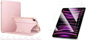 CaseBot Fintie Bundle - Magnetic Case for iPad Pro 12.9" 6th/5th/4th/3rd Gen - Multiple Angle Shockproof Rugged Stand Case + (Pack of 2) Tempered Glass Screen Protector