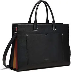 CLUCI Leather Briefcase for Women Laptop 15.6 Inch Professional Business Work Ladies Computer Handbag Shoulder Bag Black