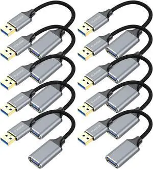 CLAVOOP Short USB Extension Cable 6 inch 10 Pack, USB 3.0 Cable Extender Braided USB A Male to Female Compatible with USB Flash Drive, Printer, Camera, Mouse, Keyboard, Headset