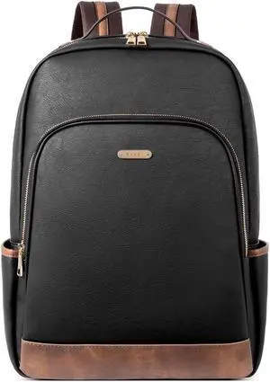 CLUCI Leather Backpack for Women 15.6 inch Laptop Backpack Purse Computer Backpack for Travel Airplane Casual Daypack Beige with Brown