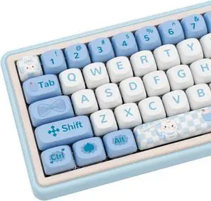 COOMICKEY PBT Keycaps, 144 Key Blue Keycaps, Cute Cartoon MOA keycaps Set, Kawaii Dye sub Custom Keycap Set for Gateron Kailh Cherry Mx Switches ANSI Layout Mechanical Custom Keycap