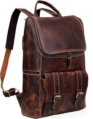 cuero C Full Grain Leather Backpack for Men - 17 Inch Laptop Bag - Vintage Travel Rucksack - Casual Daypack for Womens (BROWN)