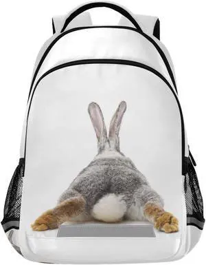 Dallonan Backpack Gray Rabbit Buttom Lovely Bunny School College Backpack Laptop Casual Daypack