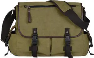 Vintage Canvas 15.6 inch Laptop Messenger Bag for Men Women, College Computer Satchel Shoulder Bag Travel Office Briefcases (Green)