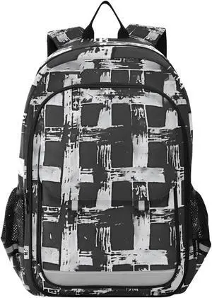 senya School Backpack Kids College Rucksack Travel Bookbag Fashion Back Pack Girls Boys Square Hatched Waffle Black White
