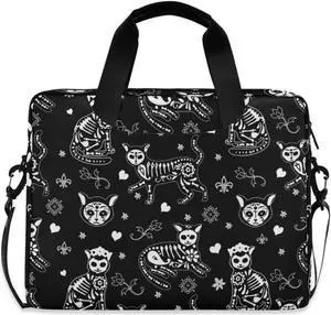 DerlonKaje Laptop Bag 15.6 inch, Waterproof Laptop Case with Strap, Protective Laptop Carrying Case for Women&Men, Death Halloween Cats Gothic