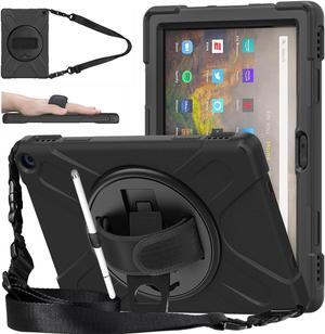 Fire HD 10 / HD 10 Plus 11th Generation 2021 Case, Shockproof Heavy Duty Rugged Cover with Kickstand/Hand Strap/Carrying Shoulder Strap for  Fire HD 10 Plus 11th Generation 2021 Release - Black