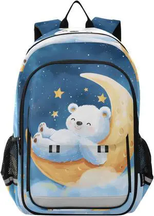 senya School Backpack Kids College Rucksack Travel Bookbag Fashion Back Pack Girls Boys Bear Lies Moon