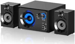 Elimavi BT-15 2.1 Computer Speaker System with 4 inches Subwoofer Dual 3 inches Tweeter, Support RCA/Wireless Input, Wood Enclosure, 60W, Black
