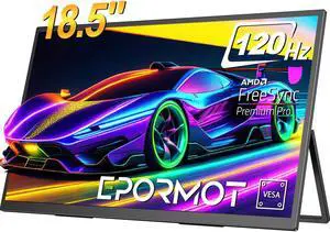 EPORMOT Portable Monitor 18.5 inch 120hz for Laptop, FHD 1080P Portable Gaming Monitor w/VESA Kickstand HDR Speakers USB C Mini HDMI for Phones PC Gaming Devices, Travel Second Screen for Business