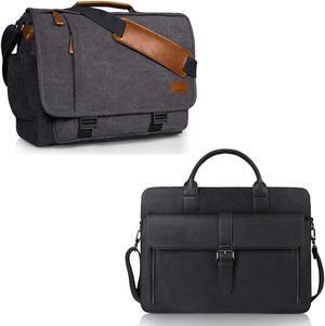 ESTARER Computer Messenger Bag 17-17.3 Inch Water-resistance Canvas Laptop Shoulder Bag for Travel Work College & Laptop Briefcase 15.6 Inch, Men's Briefcase for Business/Travel, Leather Computer Bag