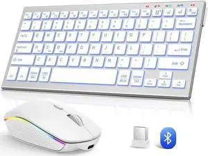FENISIO Keyboard and Mouse, Bluetooth Slim Compact Keyboard Wireless, Scissor Switch Keyboard and Silent USB Mouse, Rechargeable Keyboard Mouse Combo for PC Laptop iPad Mac