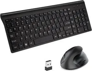 Fonicer 2.4GHz Wireless Vertical Ergonomic Mouse and Keyboard Combo Ultra-Thin Portable Size for PC Desktop Computer Laptop Mac For Students or Small Hands