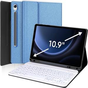 Galaxy Tab S9 FE 5G Case with Keyboard, Detachable Wireless Bluetooth Keyboard, Smart Folio Cover with S Pen Holder for Samsung Galaxy Tab S9 FE 10.9"/S9 11 inch, Auto Sleep/Wake, Blue