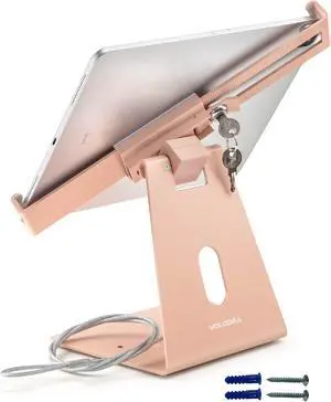 Volcora Anti-Theft Tablet Stand iPad Security Holder with Lock Pink 9-13 Inch Kiosk Stand Mount, Swivel, Adjustable for All iPad, Tablets, POS Register, Retail Business, Checkout, Cashier