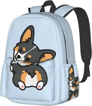 FeHuew 17 inch Backpack Cute Corgi Tricolor Dog Laptop Backpack School Bookbag Shoulder Bag Casual Daypack