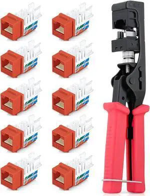 Everest Media Solutions Bundle  2 Items: 45Term - Speed Termination Tool + 10 Pack of RJ45 CAT6 UTP Keystone Jacks - Orange