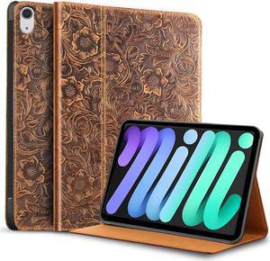 Gexmil Case for Ipad Mini 6 Generation, Genuine Leather 8.3 Inch Case 2021 Cover,Made from Real Leather Cowhide(Brown)