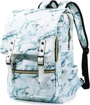 FEWOFJ Marble School Backpack for Girls, 15.6" Laptop Backpacks College School Bookbags Casual Daypack
