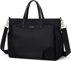 Laptop Shoulder Bag 14 Inch, Computer Shoulder Bag Large Work Tote Bag for Women, Laptop Carrying Case Stylish Handbag for Business Travel (Black)