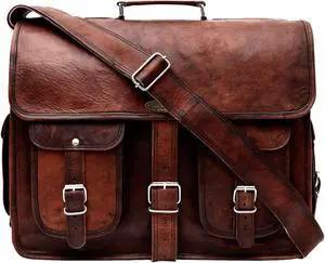 HULSH Leather Messenger Bag for Men, 16 Inch Laptop Briefcase, Computer Bag, Satchel for Office/Work/Travel | Handmade with easy open Push Lock