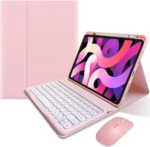 KMXDD Keyboard Case Compatible with iPad Mini 6th Generation Keyboard Case with Bluetooth Mouse Round Key Cute Removable Color Keyboard Cover,Pink