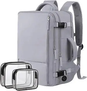 Hanples Travel Backpack for Women, Large Carry On, 17.3 Inch Laptop Backpack, Waterproof, Hiking, Casual Bag (Gray)