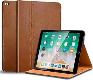Gexmil Case for iPad 9.7 Inch,6th/5th Generation(2018/2017)-iPad Air 2/1 Gen. Genuine Leather Cover Anti Fingerprint/Slip,Cowhide Folio Cover Auto Sleep/Wake with Adjustable Stand,Brown