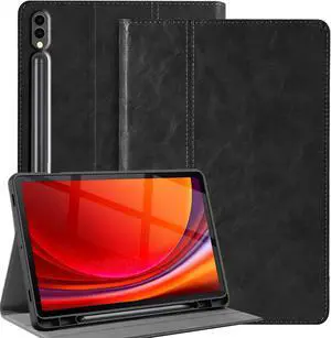 Gexmil Genuine Leather Case for Samsung Galaxy Tab S10 / S9 Ultra 14.6 Inch with Pencil Holder,Shockproof Protective Adjustable Kickstand Smart Folio Flip Tablet Cover, Black