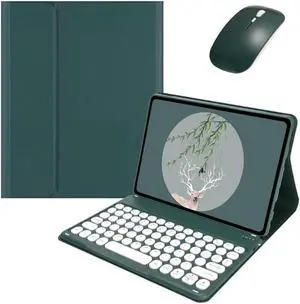 Kaidisen Keyboard Case for Galaxy Tab A7 Lite 8.7 inch with Bluetooth Mouse, Detachable Colorful Round Key Keyboard Cover, Dark Green