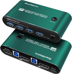 Kvm Switch Displayport 144hz dp Kvm Switch 1 Monitors 2 Computers dp 144hz 2 Port KVM Displayport 1440P 120Hz 144Hz 165Hz 175Hz 240Hz Thunderbolt kvm Switch 144hz USB3.0 FreeSync G-SYNC GiantMatrix