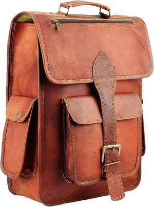 HULSH 16 Inch Genuine Leather Backpack for Women and Men - Retro Vintage Laptop Backpack