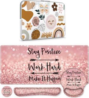 iCasso Laptop Sleeve 13 inch 14 inch, Cute Laptop Sleeve for 13 inch MacBook Air/Pro M2 M1 Chip,and Desk Mat, Large Pink Mouse Pad 4in1 XXL Mousepad + Keyboard Wrist Rest+Mouse Wrist Rest+Coaster Set