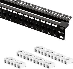 iwillink 24 Port RJ45 Through Coupler Cat6 Patch Panel with Back Bar and Keystone Coupler 25-Pack
