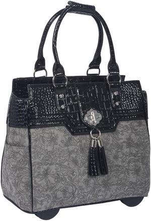 JKM Rolling Laptop Bag Women, Rolling Briefcase for Women, 13-17 Inch Laptop Bag with Wheels Rolling Computer Case for Work Travel College Business Wife Mom Teacher, Black Grey (SAVANNAH)