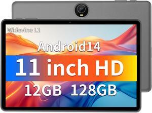 JIKOCXN 2024 Newest 11 Inch Tablet Android 14 Tablets, Octa Core Android Tablet with 12(6+6) GB RAM 128GB ROM 1TB Expand, Support 18W Fast Charging, 8000mAh, 5GWiFi, BT5.0, FM, GPS, GMS (Black)